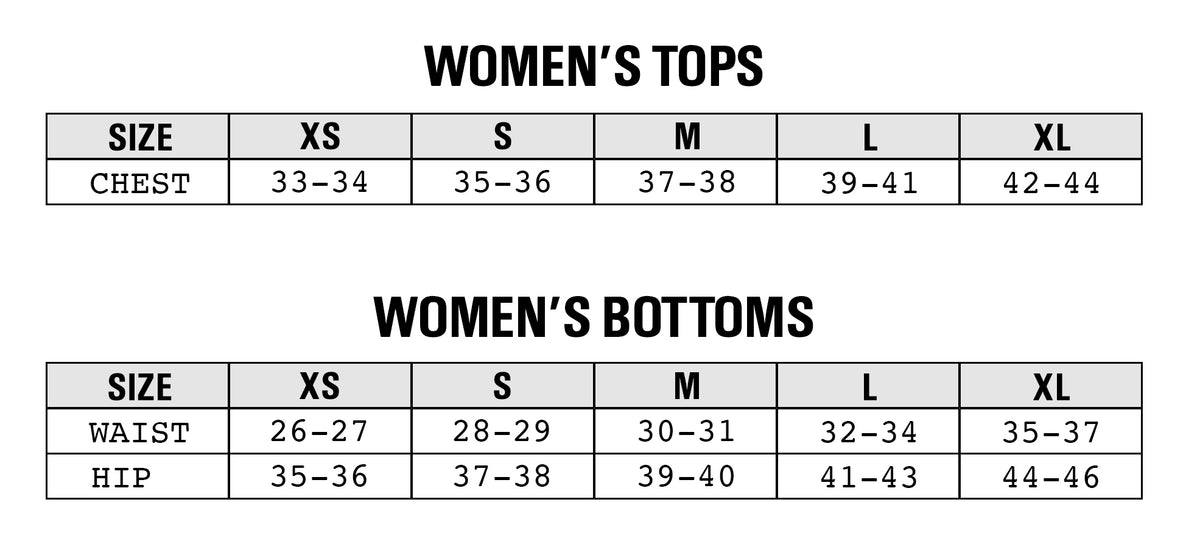 Duckworth Merino Wool Women's Sizing Chart